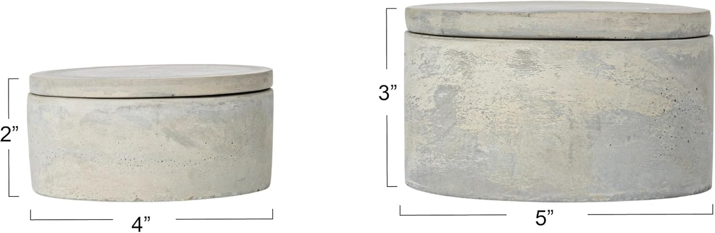 A75500081 Round Decorative Cement Lids Boxes / Small / Industrial / Grey / Set of 2
