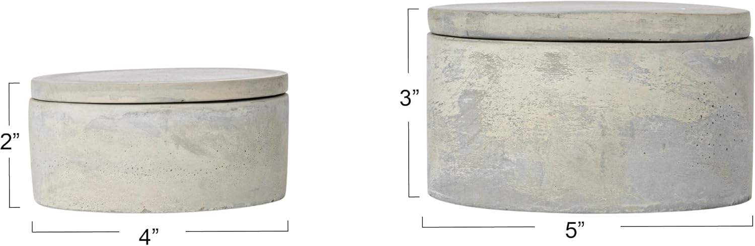 A75500081 Round Decorative Cement Lids Boxes / Small / Industrial / Grey / Set of 2