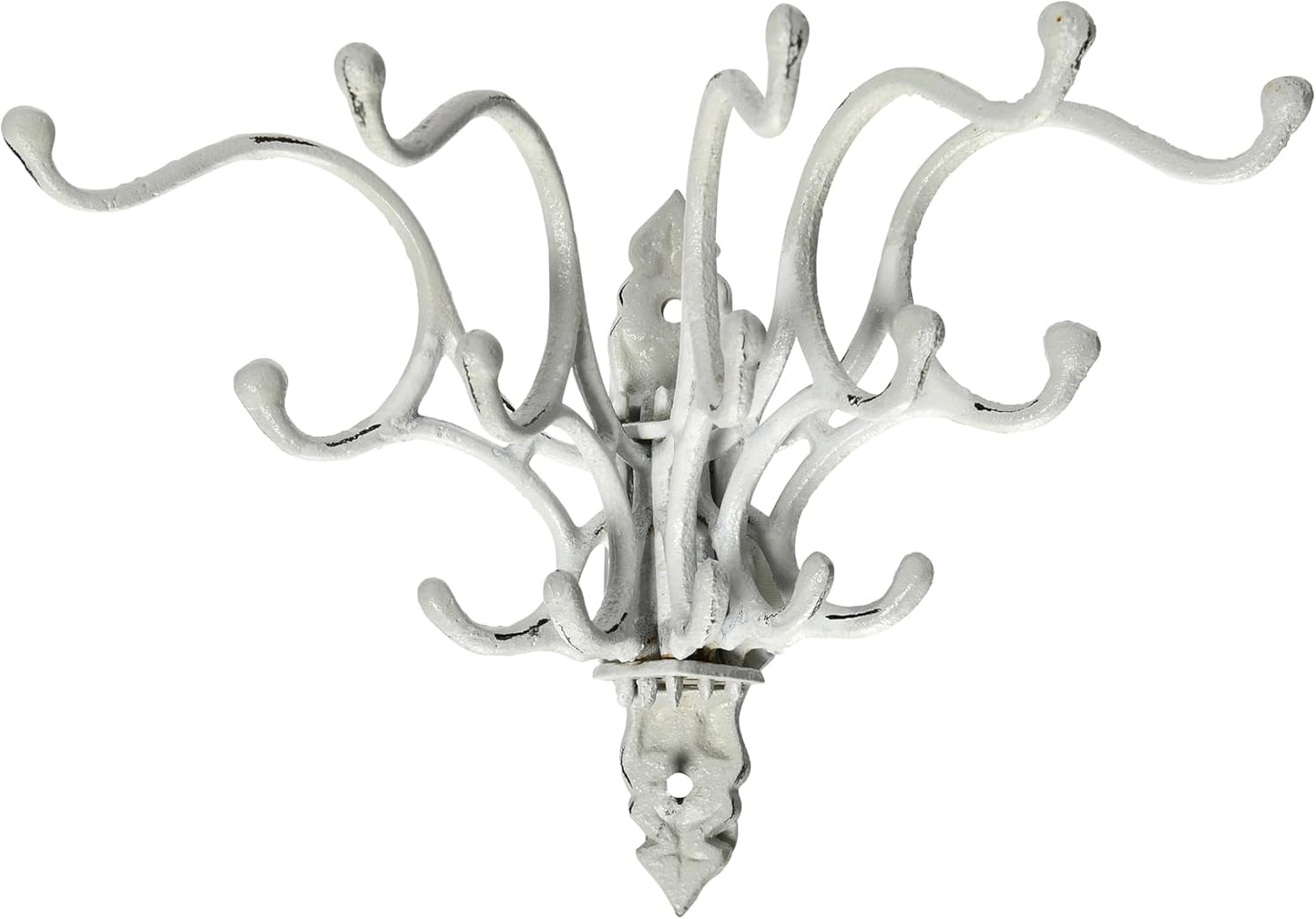 15 Hooks / Antique Decorative Cast Iron Multi Hook Wall Hanger / White