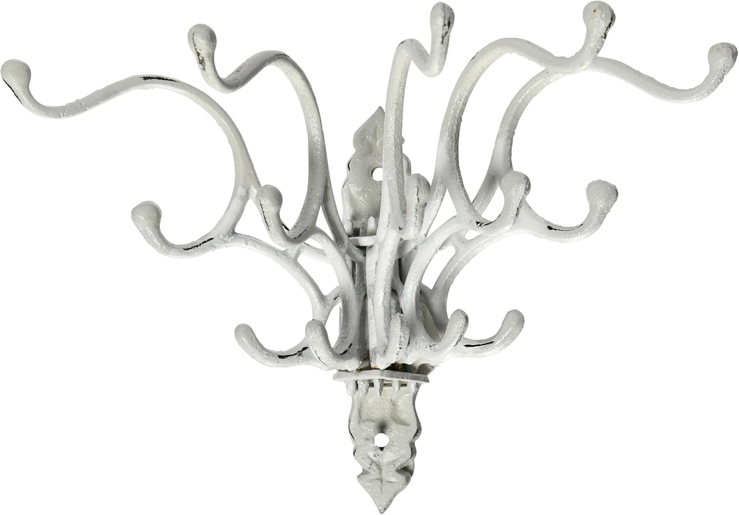 15 Hooks / Antique Decorative Cast Iron Multi Hook Wall Hanger / White