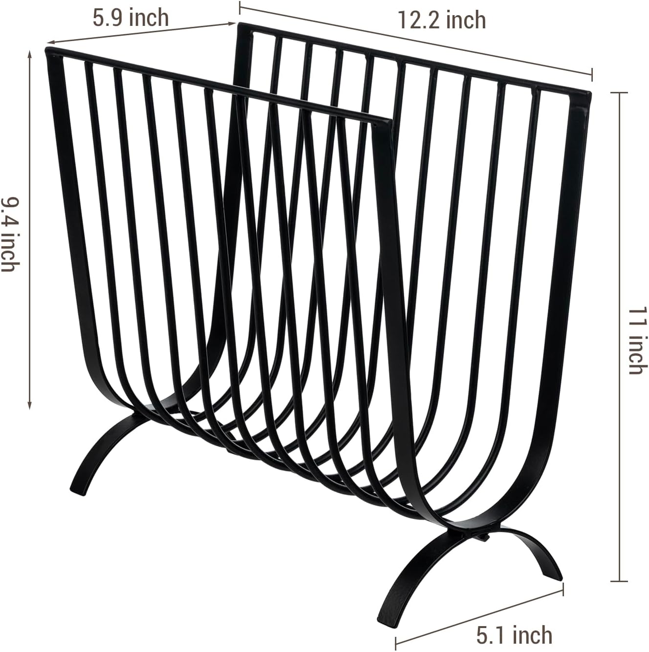 MyGift Matte Black Metal Magazine Rack, Deluxe Mid Century Wire Magazine Rack, Tabletop or Floor Standing Sling Basket