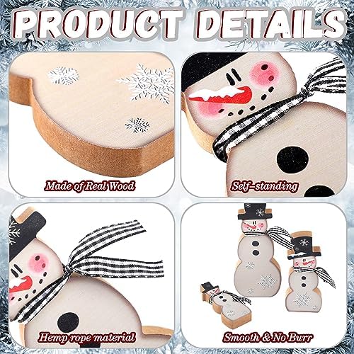 Suzile 3 Pcs Winter Table Decorations Wooden Centerpiece Block Signs Tiered Tray Desktop Figurine for Indoor Fireplace Mantel Home Decor Holiday Xmas(Black,Snowman)