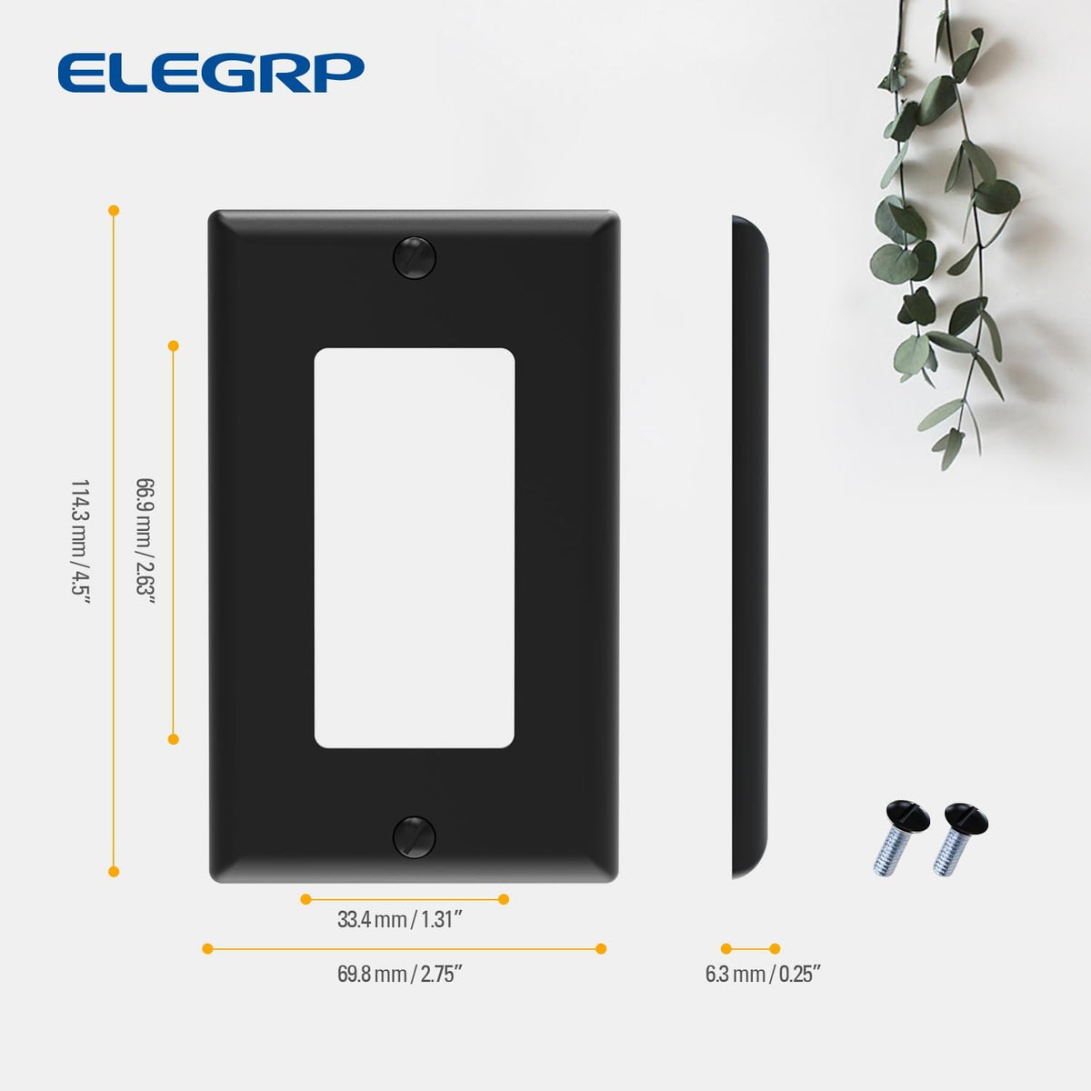 ELEGRP Decorative Receptacle Wall Plate, 1-Gang Standard Size Decorator Covers, Unbreakable Polycarbonate Faceplates