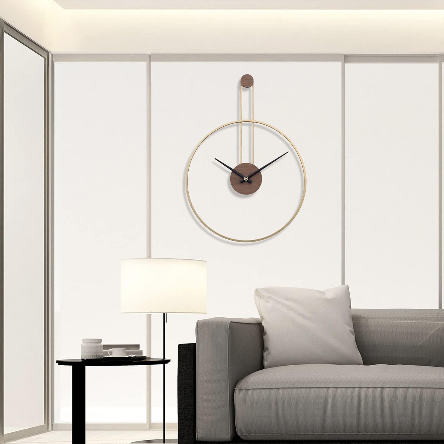 YISITEONE Large Decorative Wall Clock for Living Room,Metal & Walnut Dial Home Decor Silent Non Ticking Lightweight
