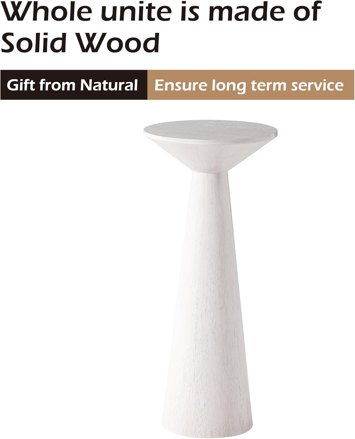 Farmhouse Tall Pedestal End Table Small Solid Wood Martini Table Plant Stand Modern Round / White