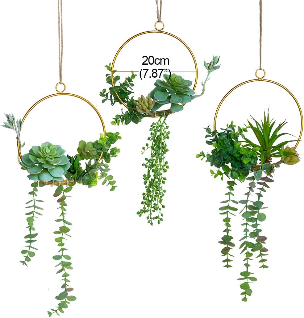 Artificial Succulents Wreath Hanging Geometric Garland Greenery Wall Decor / Gold / Set of 3