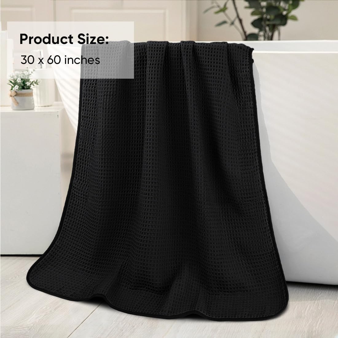 HOMEXCEL Black Waffle Bath Towels Set of 4 Pack, Waffle Towels for Bathroom | 400GSM Microfiber Waffle Bathroom Towel
