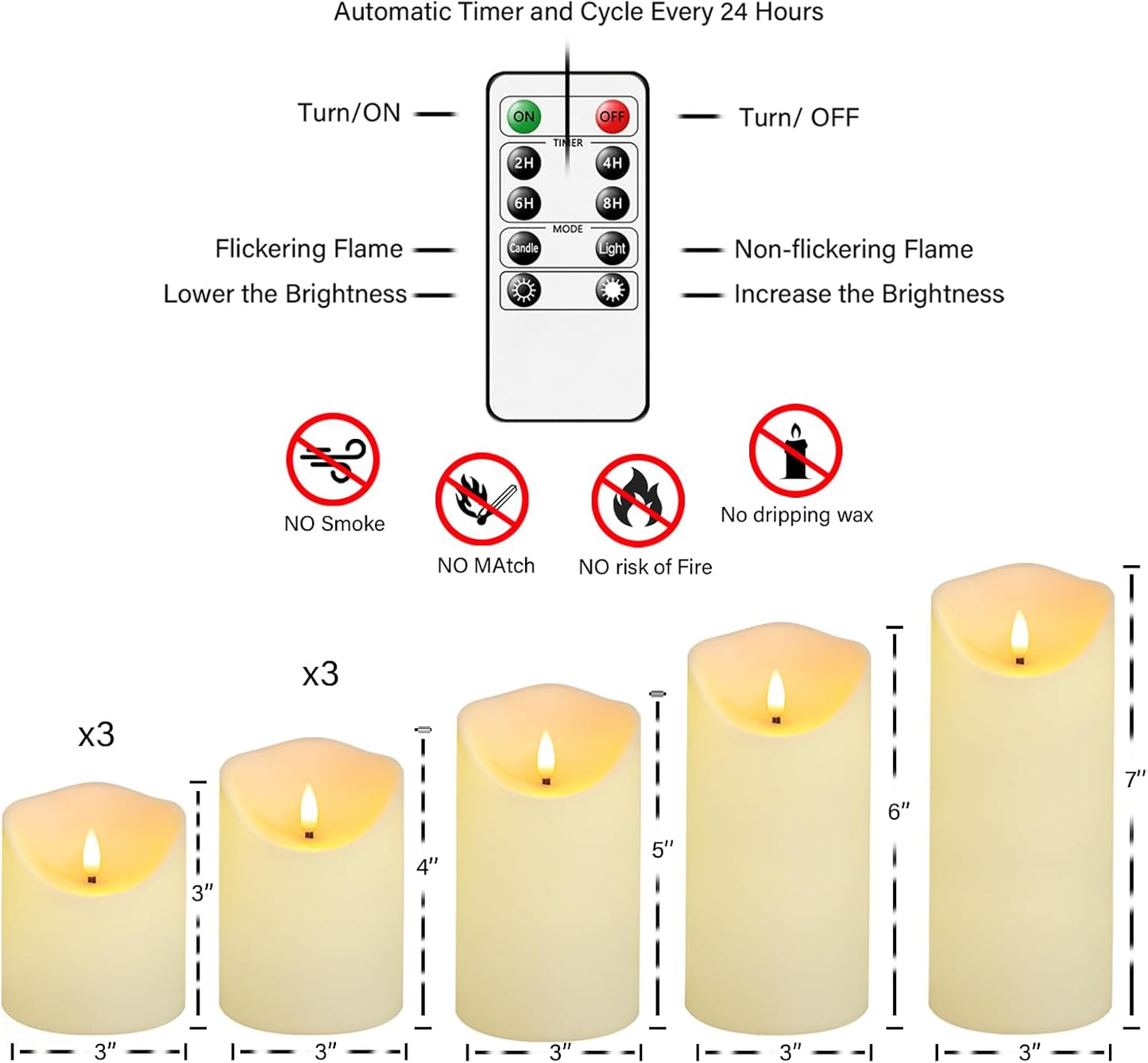 Eebuss Flameless Candles with Remote Timer, Battery Operated Realistic Flickering LED Candles, 9 Packs Fake Candles for