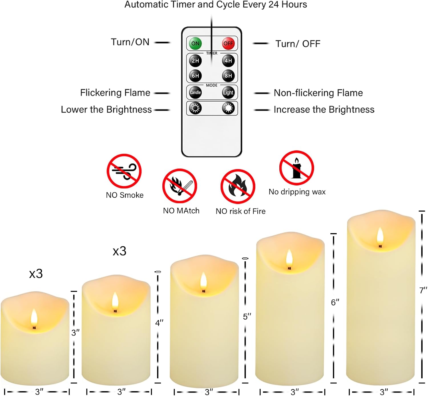 Eebuss Flameless Candles with Remote Timer, Battery Operated Realistic Flickering LED Candles, 9 Packs Fake Candles for
