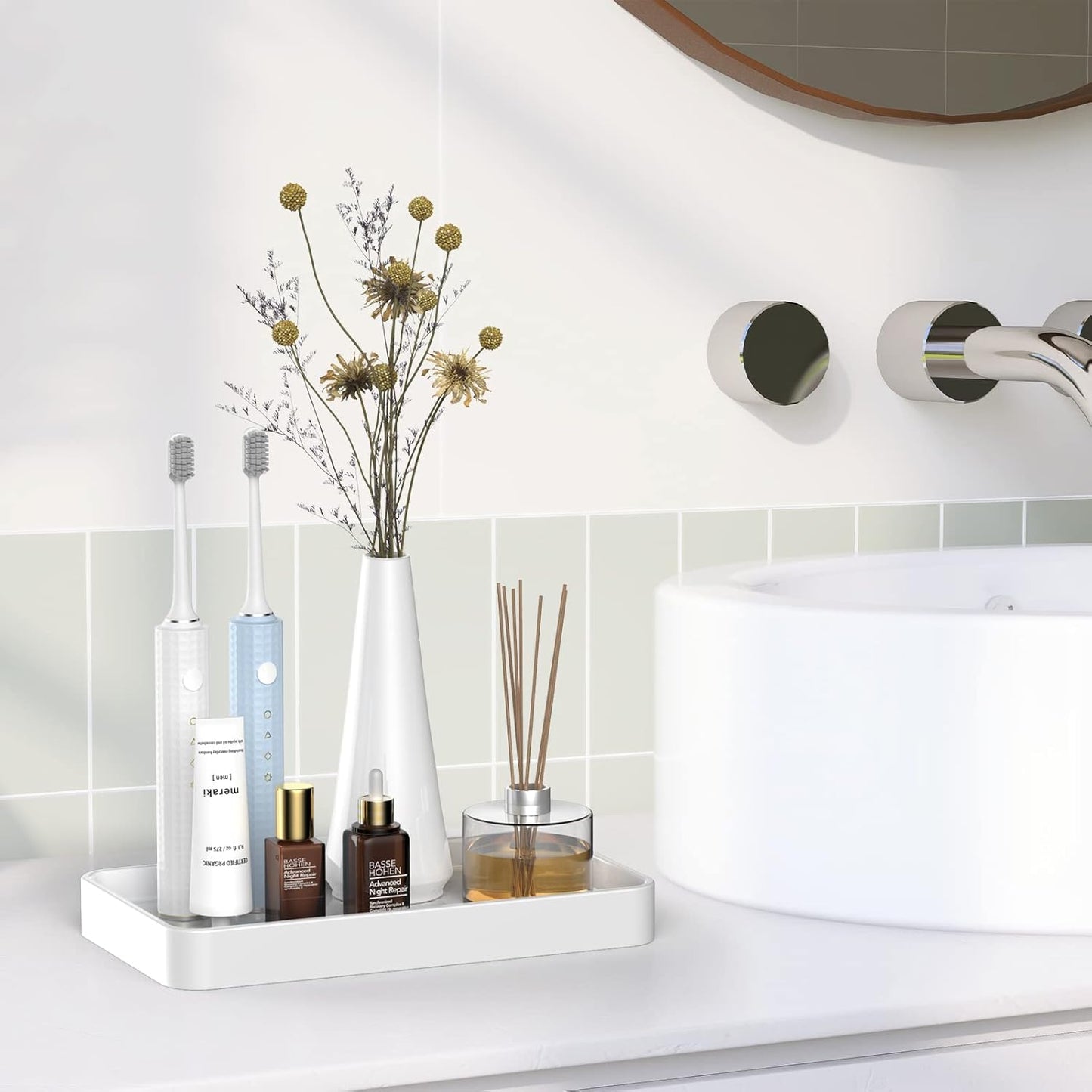 Ceramic Vanity Tray / White / 9.9 x 5.7 x 1.1