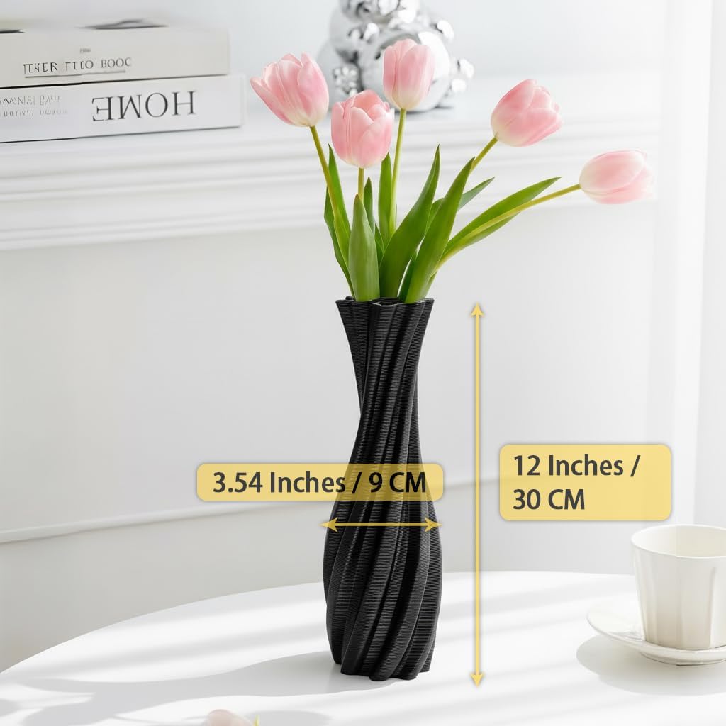 Black Ceramic Decorative Vase / Black-a, 12 Inch