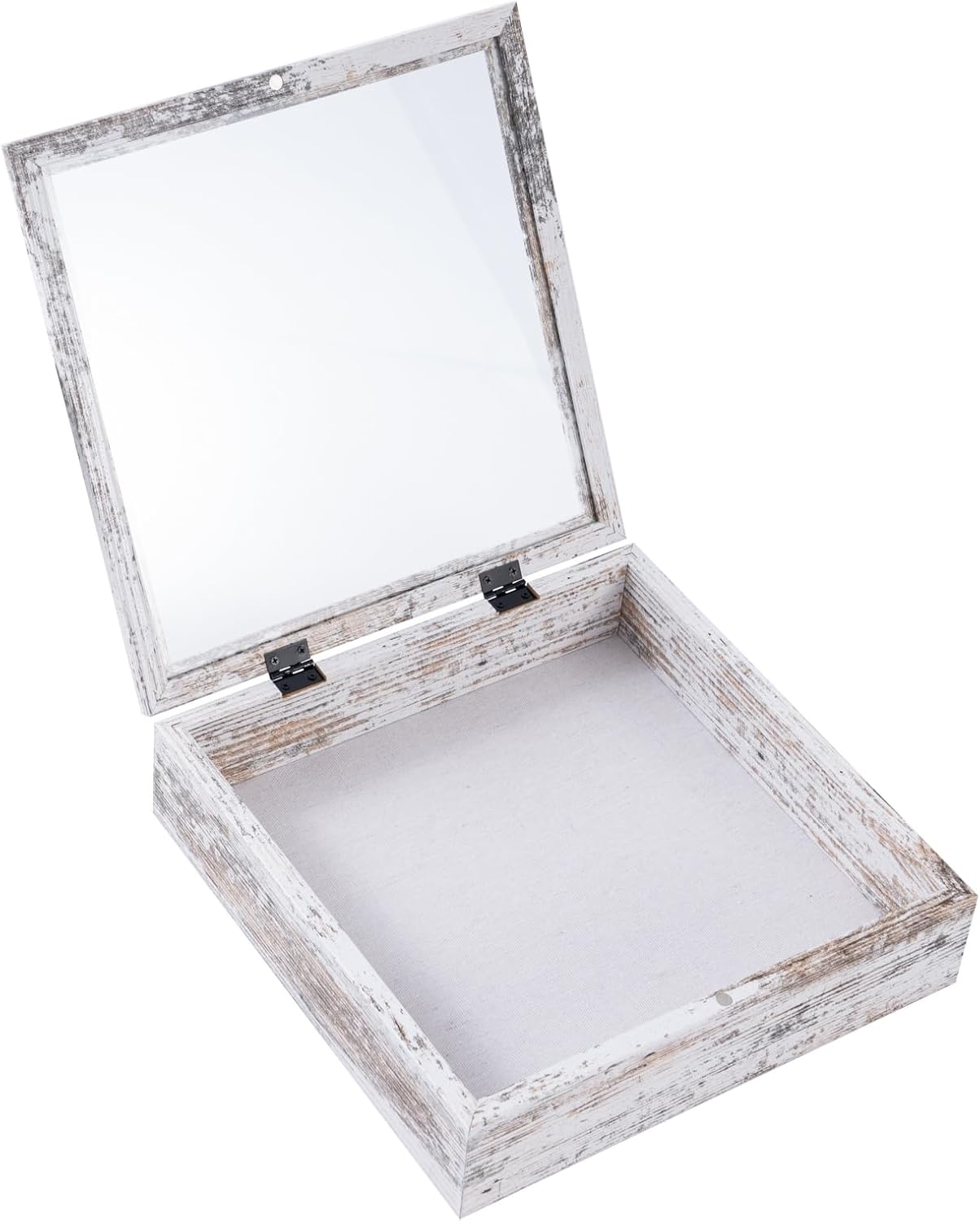 Muzilife 11x11 Shadow Box Picture Frame, 2.16 Deep, Real Glass, Rustic White