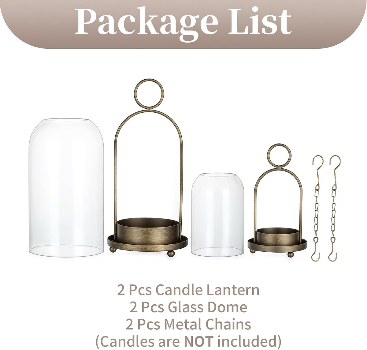 Sziqiqi Hurricane Candle Holder Lanterns: Pillar Candle Holders Set of 2 | With Removable Glass Dome for Outdoor