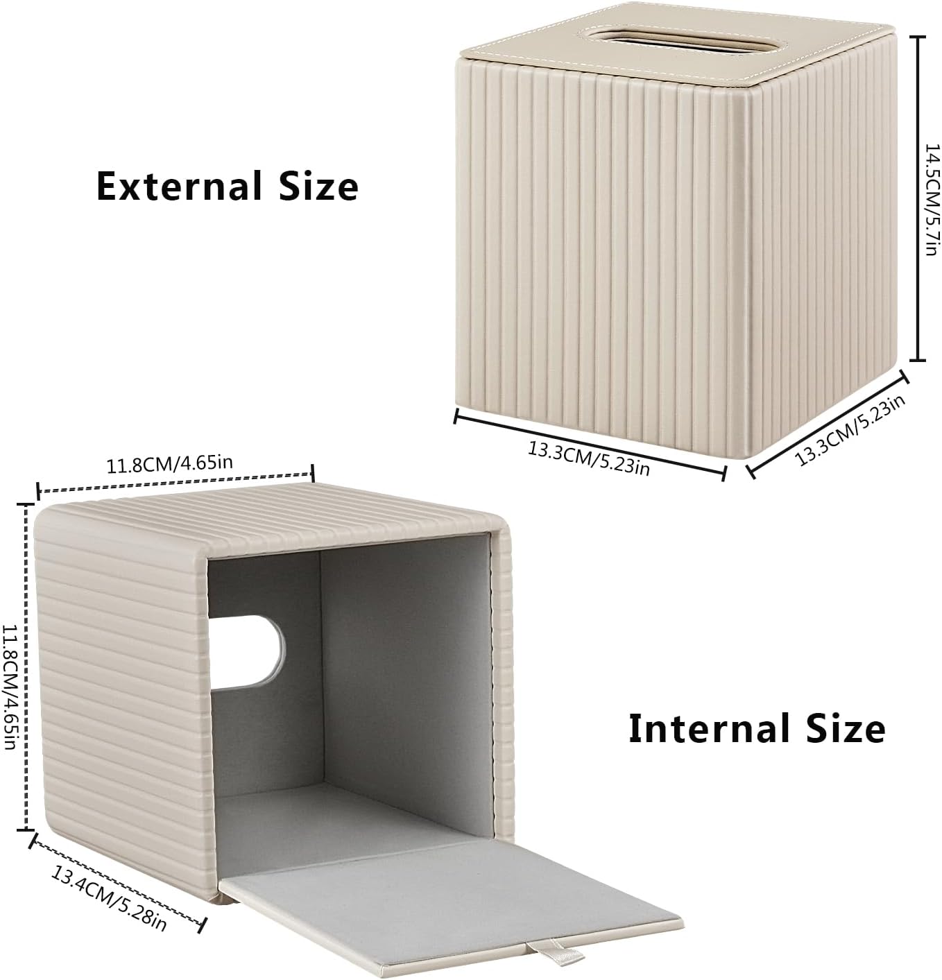 PU Leather Tissue Box Cover Square Tissue Box Holder / Beige
