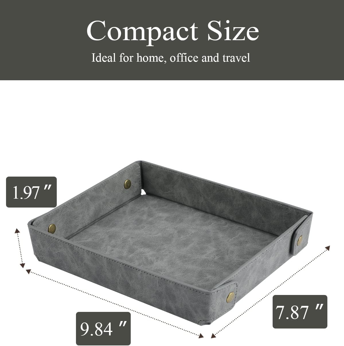 Faux Leather Valet Tray Organizer for Men / Gray / Rectangle