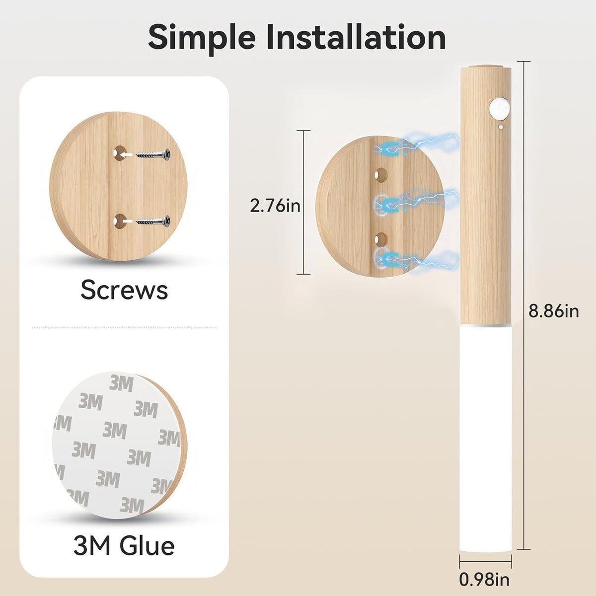 Motion Sensor Wall Light Beech 3PCS, Battery Operated wall sconces