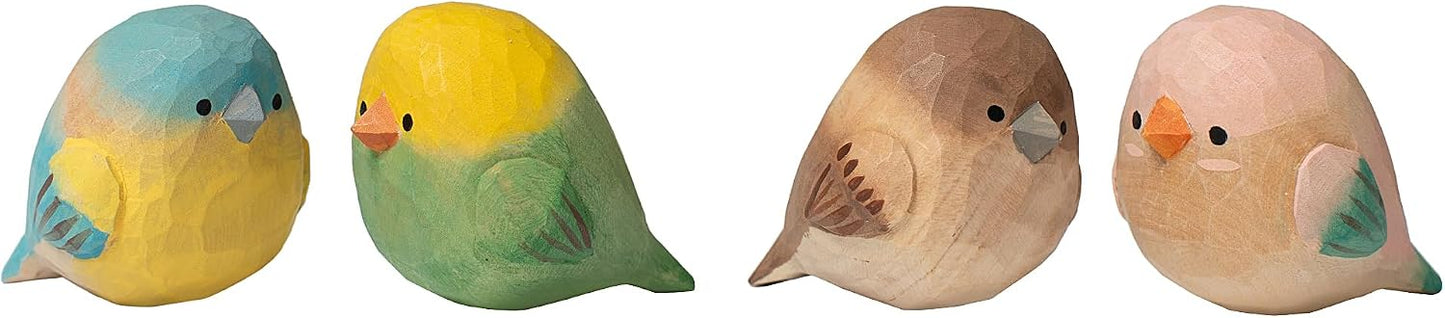 Hand-Carved Wooden Bird Figurines / Set of 4