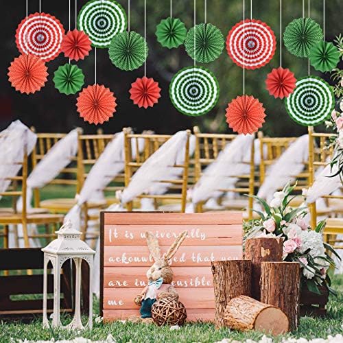 18Pc Party Red and Green Paper Fans Merry Christmas Hanging Paper Fans Decorations, Round Folding Party Bulk for Christmas Decorations Winter Holiday Wedding Birthday