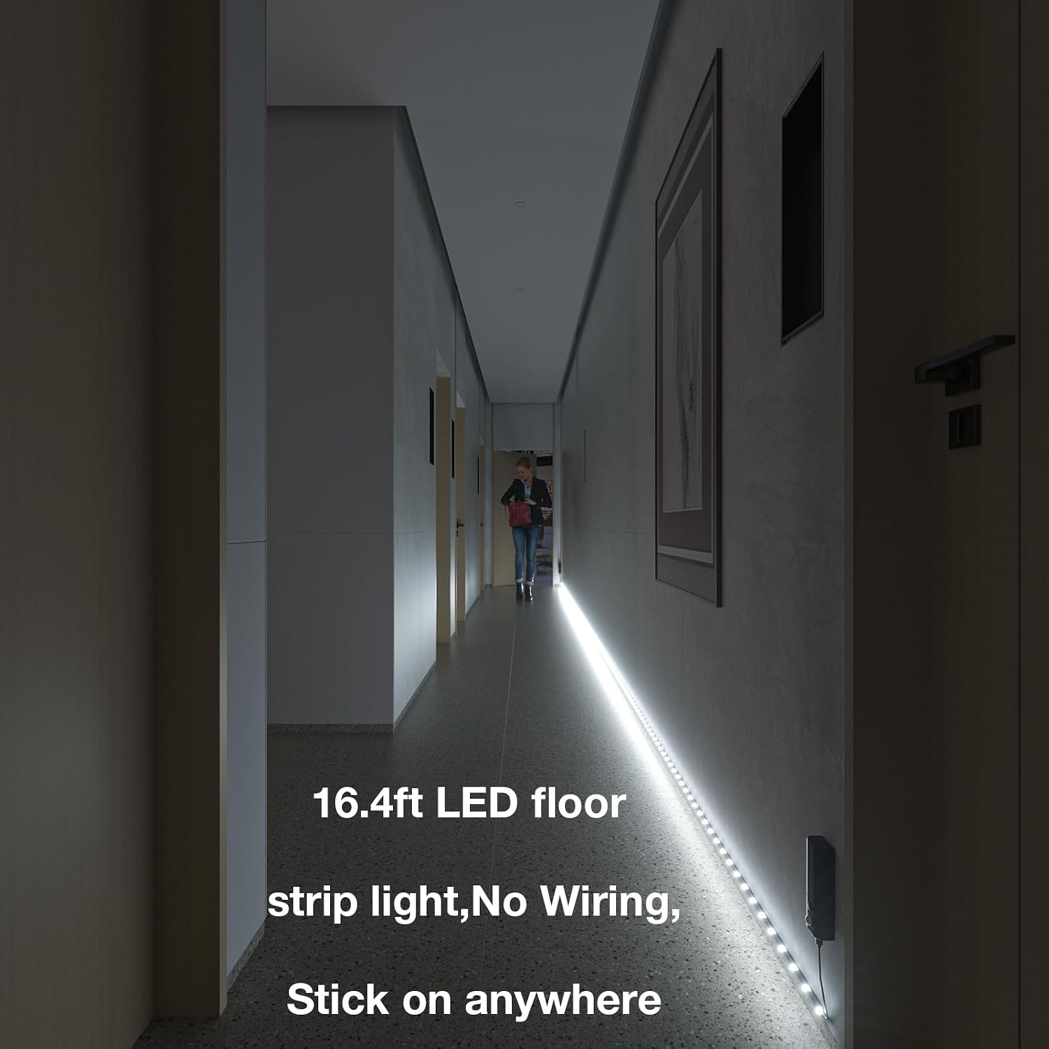 WOBANE Dual Motion Sensor Light Strip, Rechargeable 16.4ft White LED Lights | 150 LEDs Tape Lighting for Stairs,Under