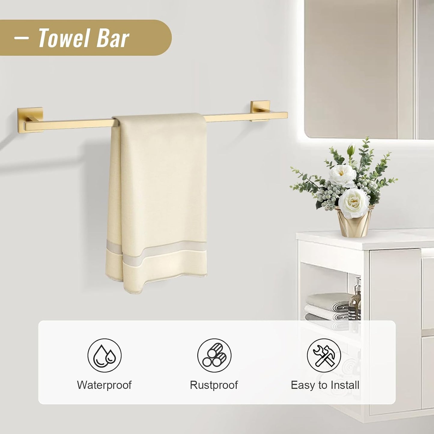 YACVCL Towel Bar Set 10-Piece Brushed Gold Bathroom Hardware Set, Gold Bathroom Accessories Set,23.6 Inch Towel