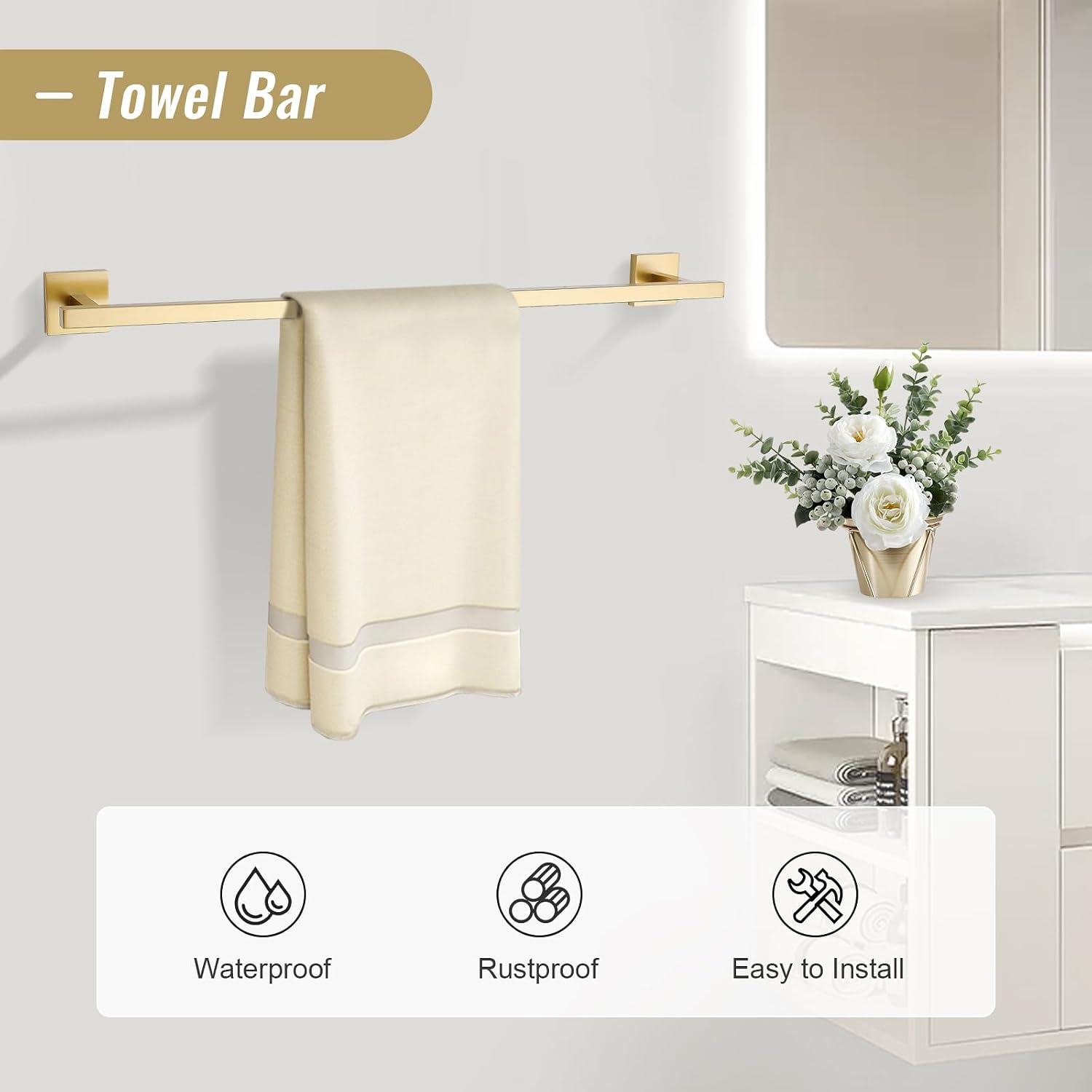 YACVCL Towel Bar Set 10-Piece Brushed Gold Bathroom Hardware Set, Gold Bathroom Accessories Set,23.6 Inch Towel