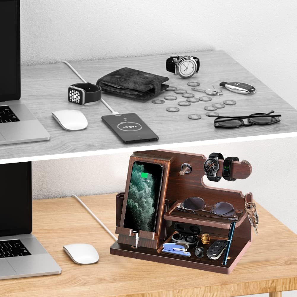 Gifts for Men Wood Phone Docking Station for Mens Gifts for Christmas Husband Anniversary Dad Birthday Gifts for Men or