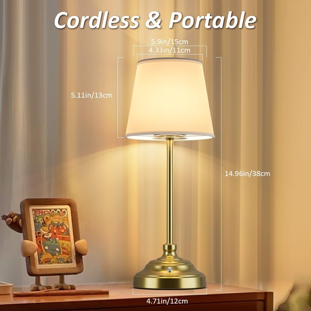 Aipsun Cordless Table Lamp, 2 Packs Gold Rechargeable Desk Lamp with 6000mAh Battery Operated,Bedside Lamps for Night