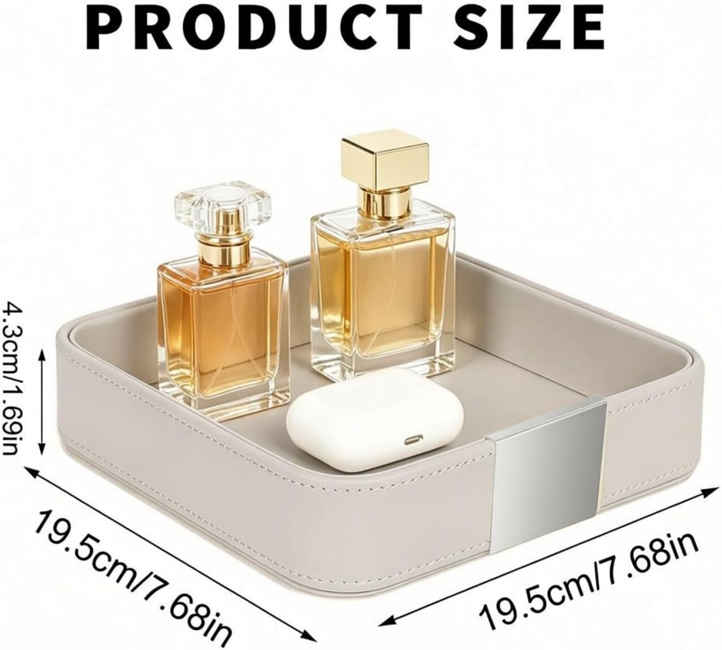 Leather Desktop Storage Small Catchall Organizer Decorative Tray / 7.7 x 7.7 x 1.7 / Grey