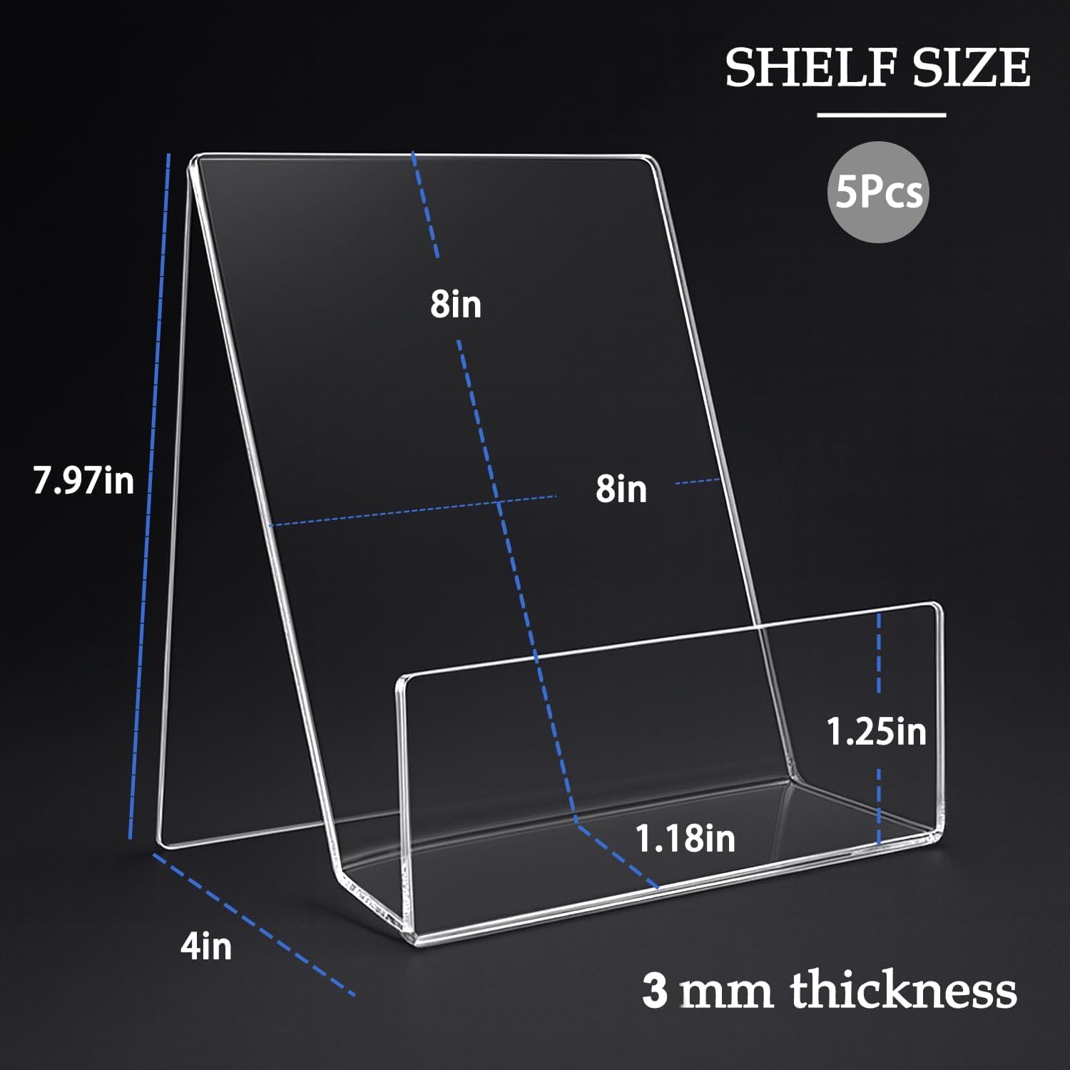 Large Acrylic Book Stand for Display / Shaped Display Stand / Clear / 8 x 8 x 4 / Set of 5