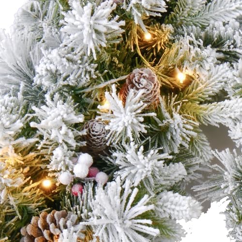 9FT Flocked Prelit Garland with Dual Color LED Lights and Timer by Remote Control and Batteries Operated, Home Mantle Stairs Railing Fireplace Outdoor Indoor Wall