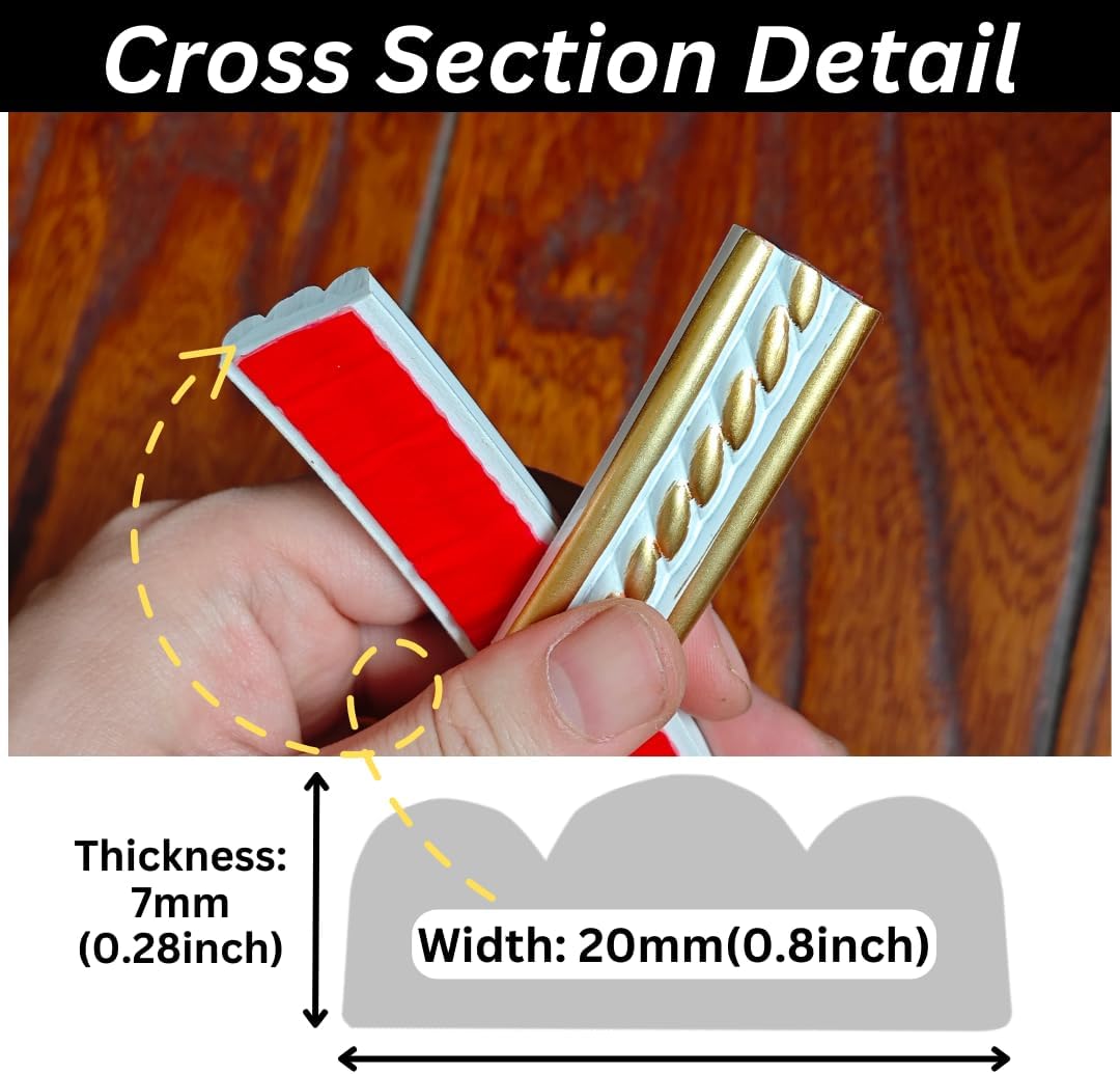 Peel and Stick Molding Trim Self Adhesive Flexible Wall Trim Crown Molding / White Gold / 0.8 x 120