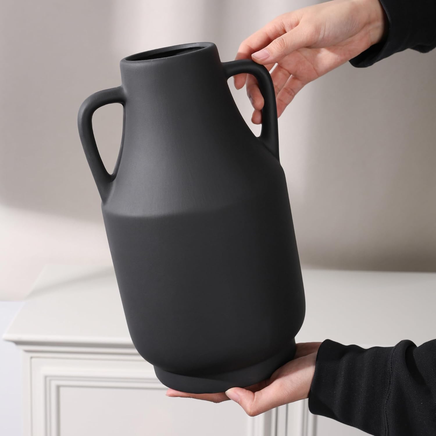 Black Ceramic Flower Vase / 11inch Black / 11 Inch