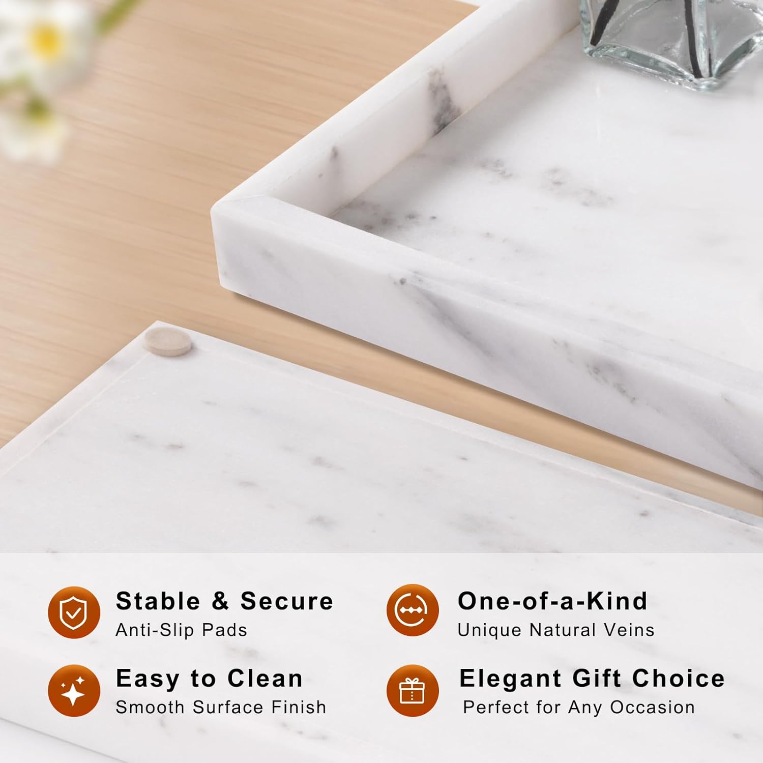 Marble Tray / Bathroom Tray for Countertop / Starry White