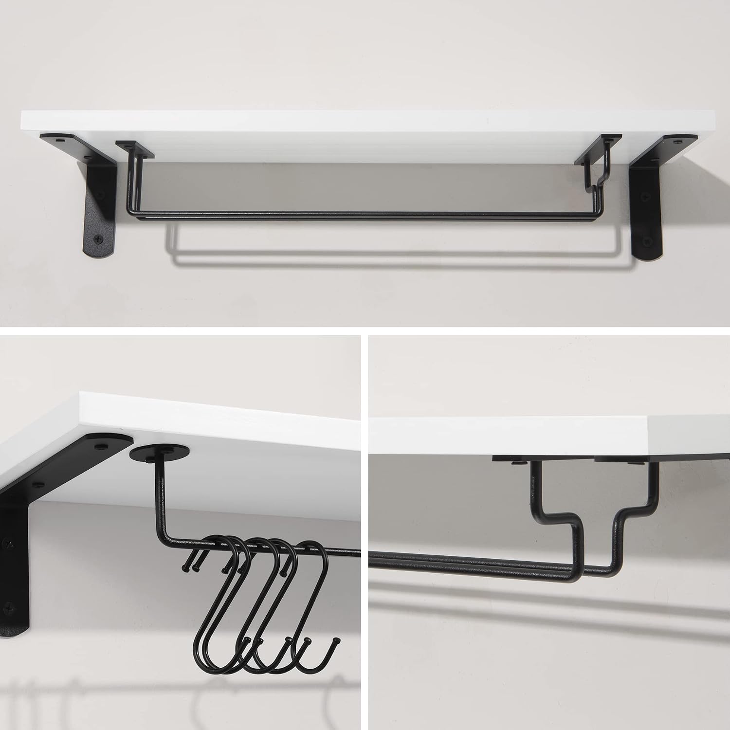 Afuly Coffee Bar Shelf, 20 Inch Coffee Mug Holder Wall Mount, White Shelves | Mug Shelf for Mugs & Glasses, Floating