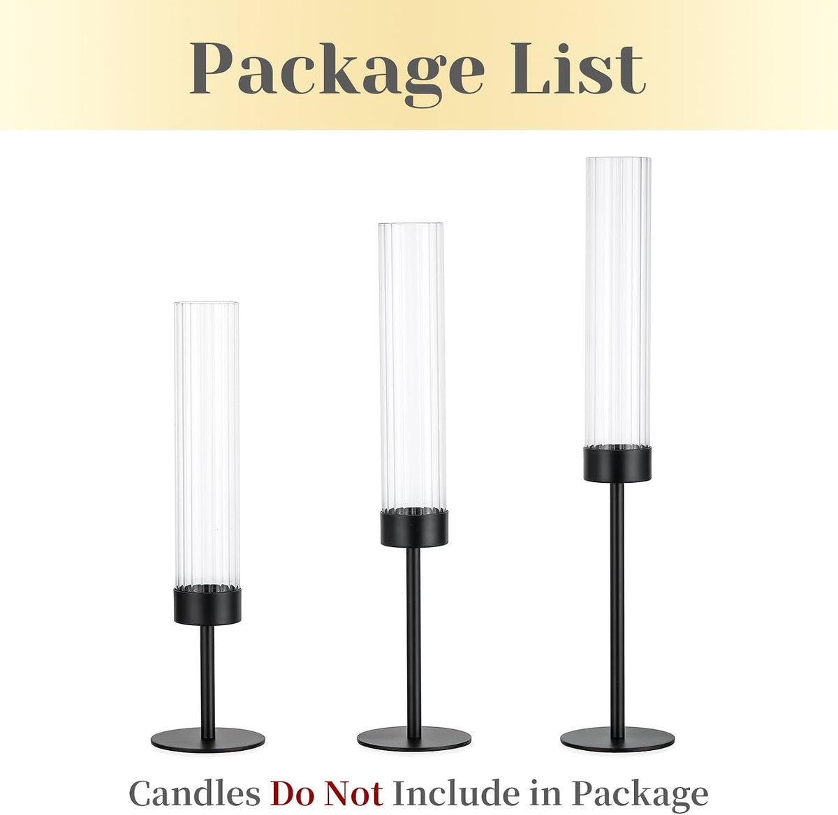 Hewory Black Taper Candle Holders: Candlestick Holders Set of 3 Hurricane Glass Tall Candle Holder for Candlesticks