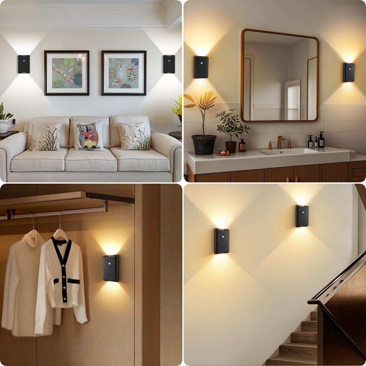Eneru Motion Sensor Wall Sconce, Rechargeable Wireless Lights Indoor 4 Pack | 5000mAh Battery Powered, Remote 3CCT