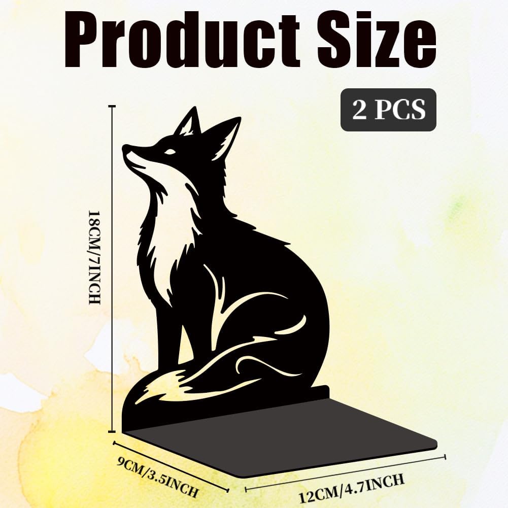 Metal Bookends / Exquisite Bookshelf Decor Book Ends for Heavy Books / Fox / Black