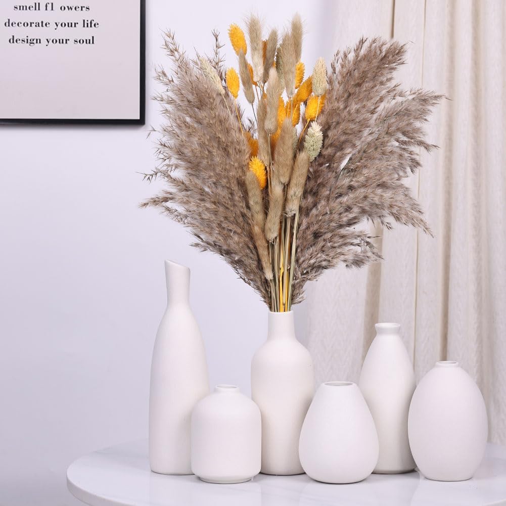 White Ceramic Vase / White Set / Set of 6