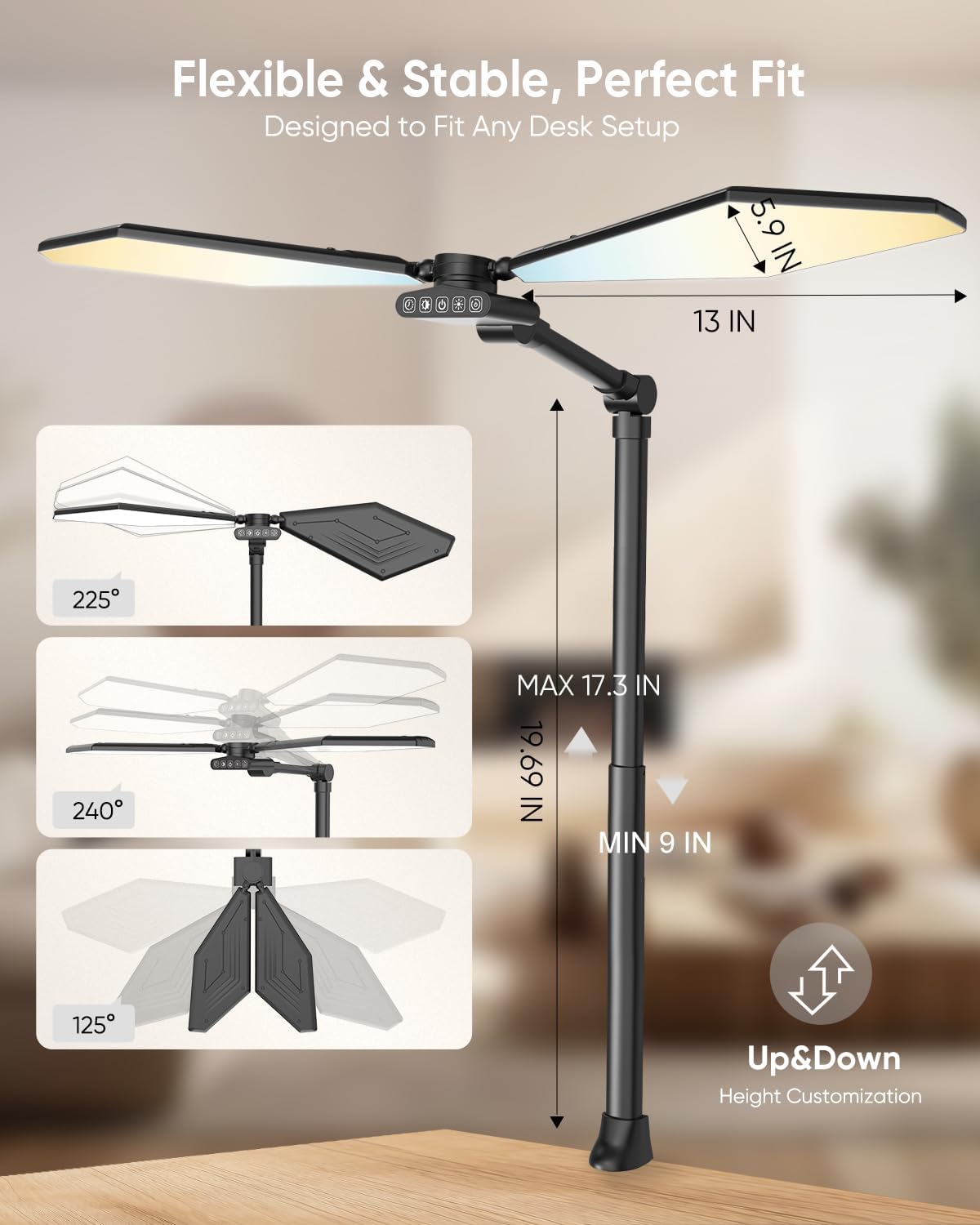 36W LED Desk Lamp with Clamp, Dual-Head Architect Lamp with Remote, Black | Ultra Bright 448-LED 3600LM Office Lamp