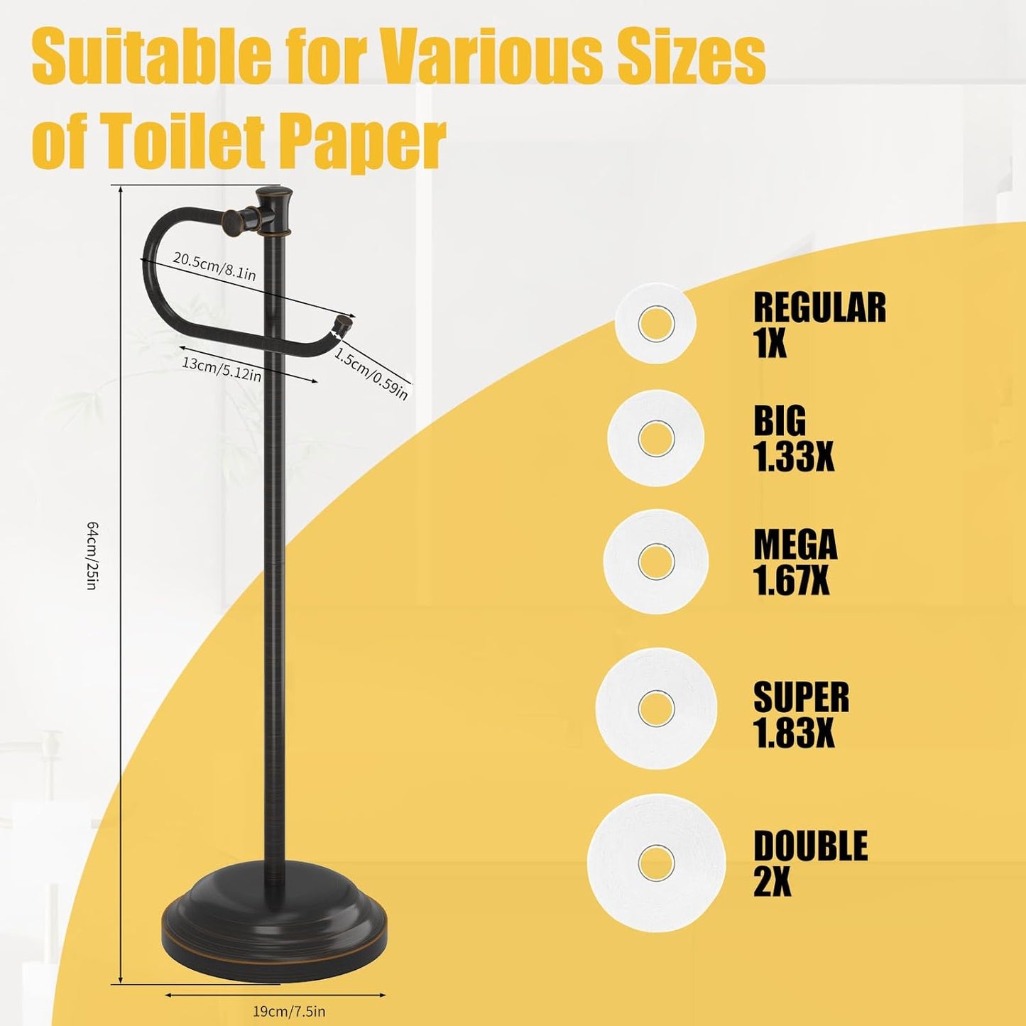 Toilet Paper Holder Floor Stand, Bathroom Freestanding Bronze | Toilet Tissue Roll Holder, Free Standing Rack with