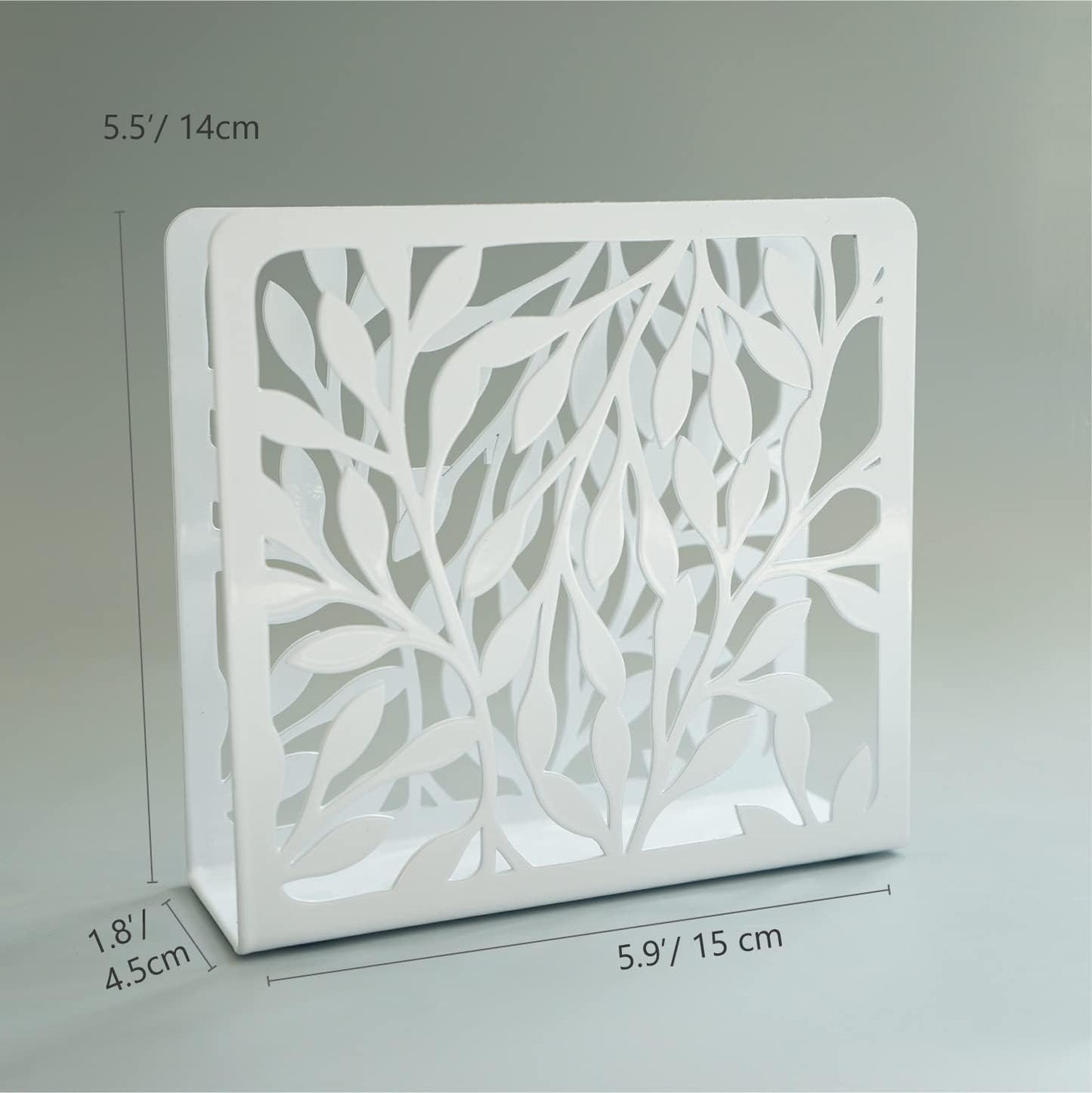 Metal Modern Leaves Silhouette Tabletop Napkin Holder / White