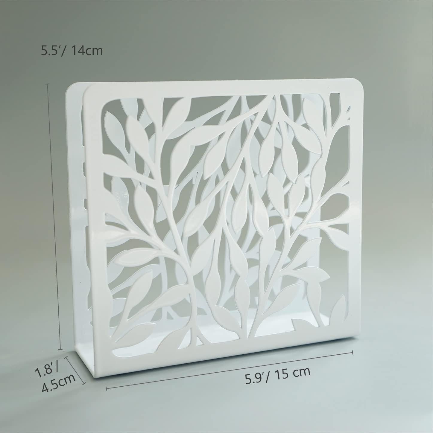 Metal Modern Leaves Silhouette Tabletop Napkin Holder / White