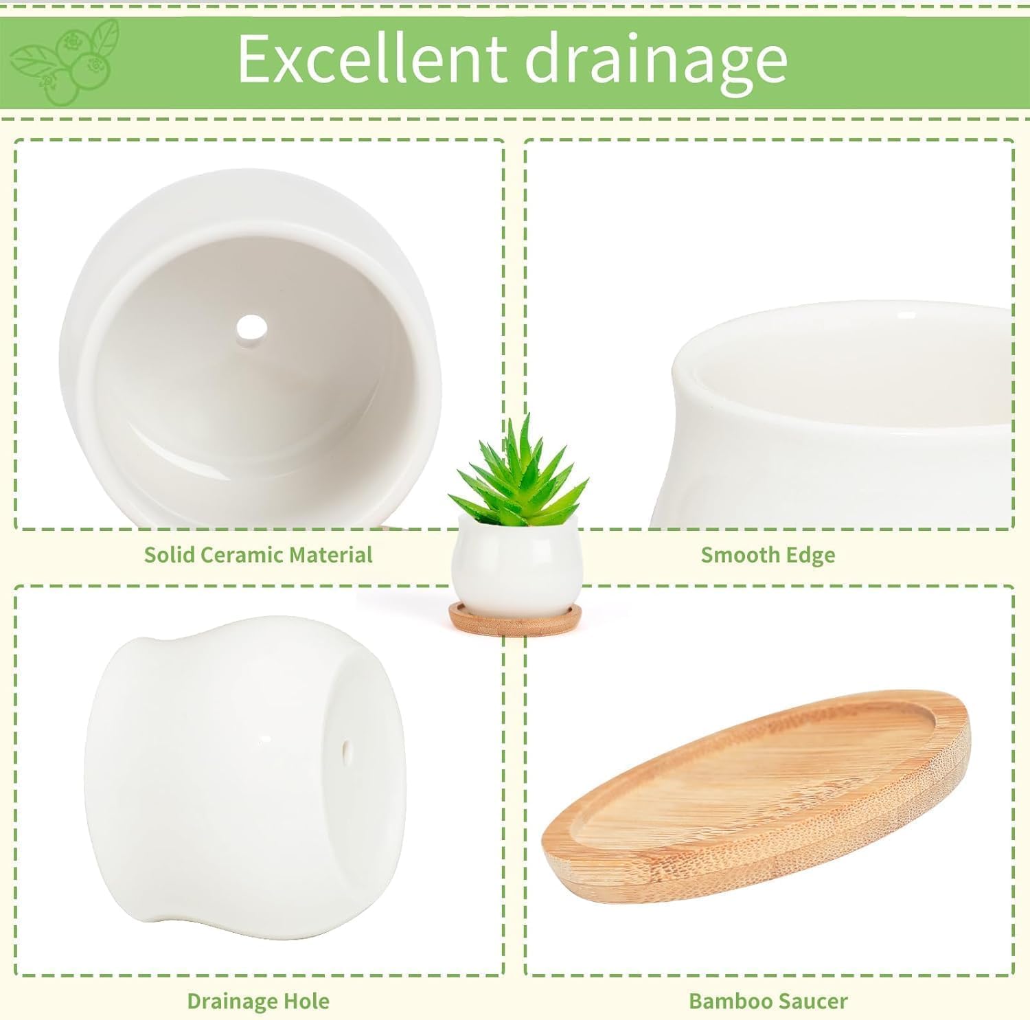 Mini Ceramic Flower Planter Pot / White / 2.6 Inch / Set of 8