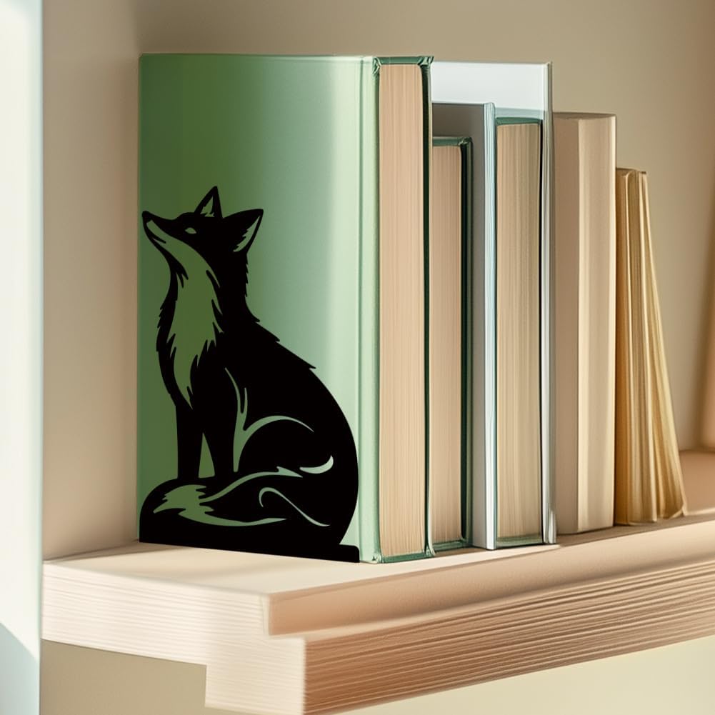 Metal Bookends / Exquisite Bookshelf Decor Book Ends for Heavy Books / Fox / Black