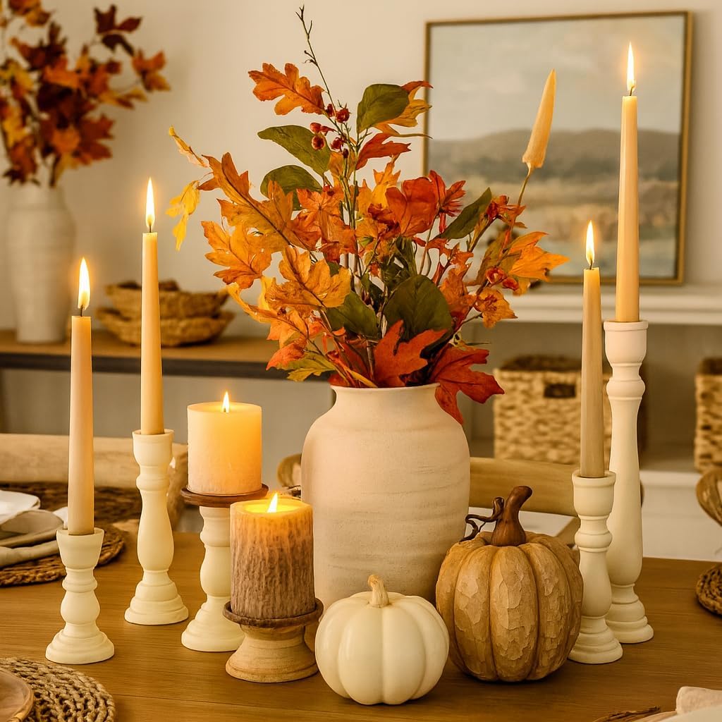 Koyal Wholesale White Candlestick Holders & White Taper Candle Holder Set of 12, Unfinished Wood & Boho Candle Holders