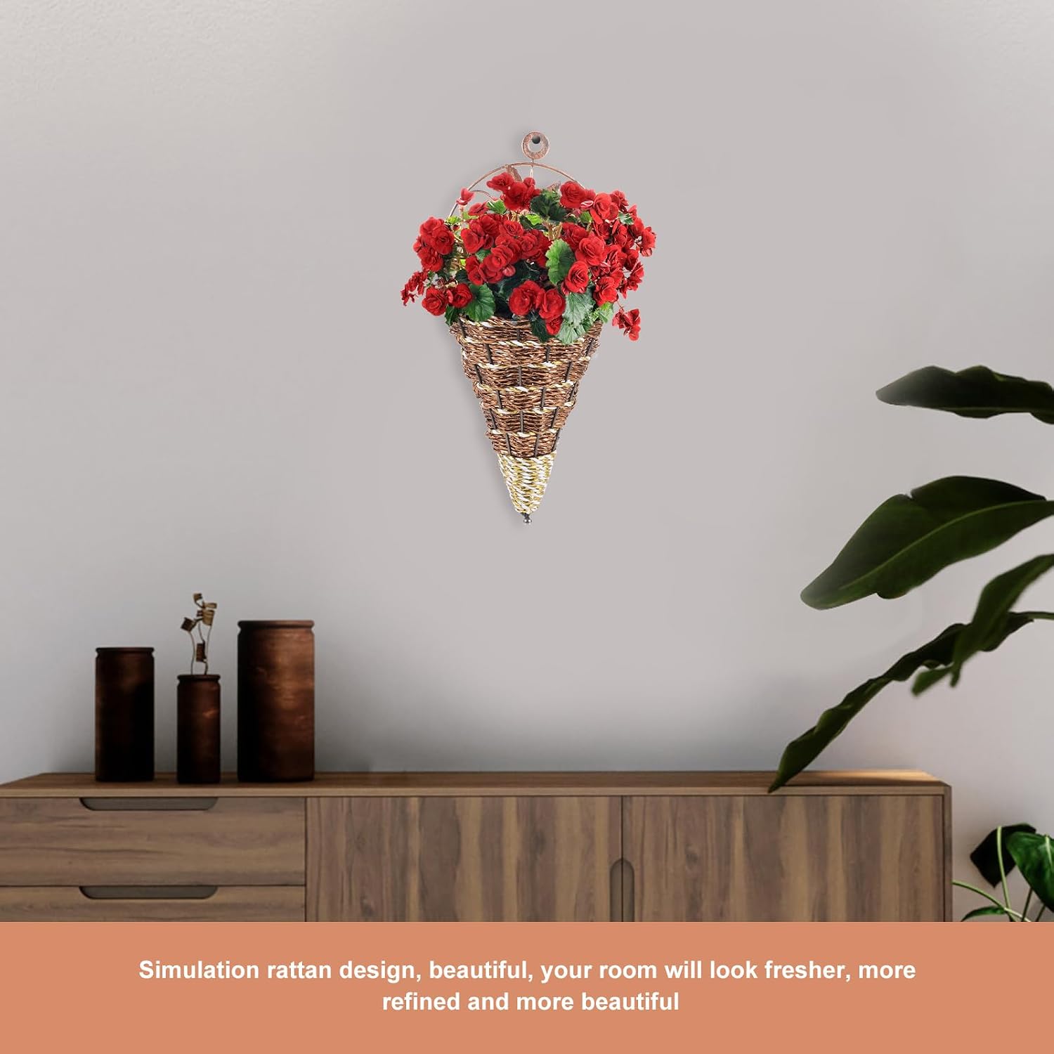 Wall Hanging Flower Pots Rattan Planter Basket Set In Space-Saving / 12.40 x 5.51 x 2.75 / Set of 2