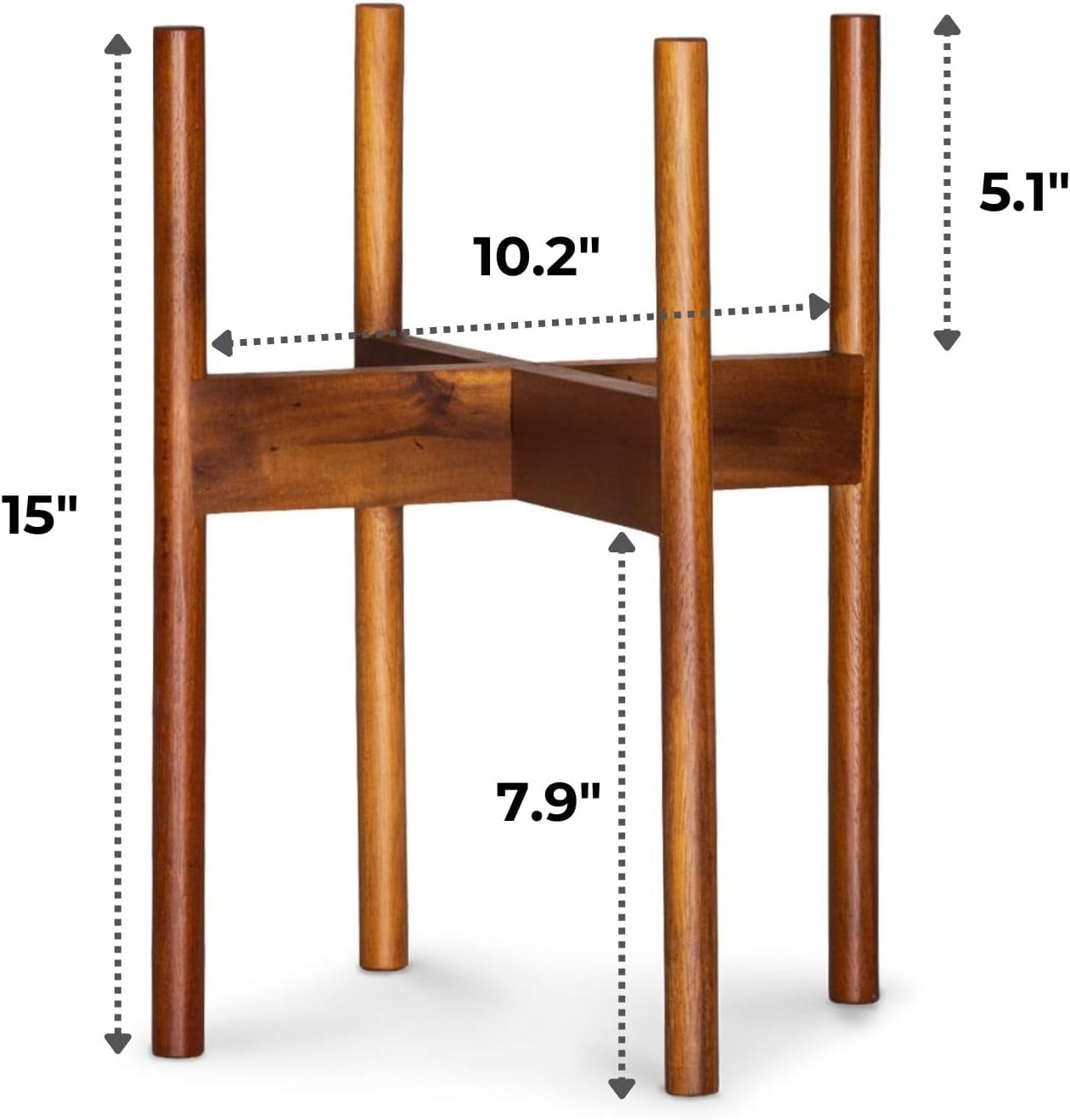 Fox & Fern Mid Century Plant Stands for Indoor Planters, Acacia, 10 Inch | Plug In Design, Holds 175 lbs, Two High