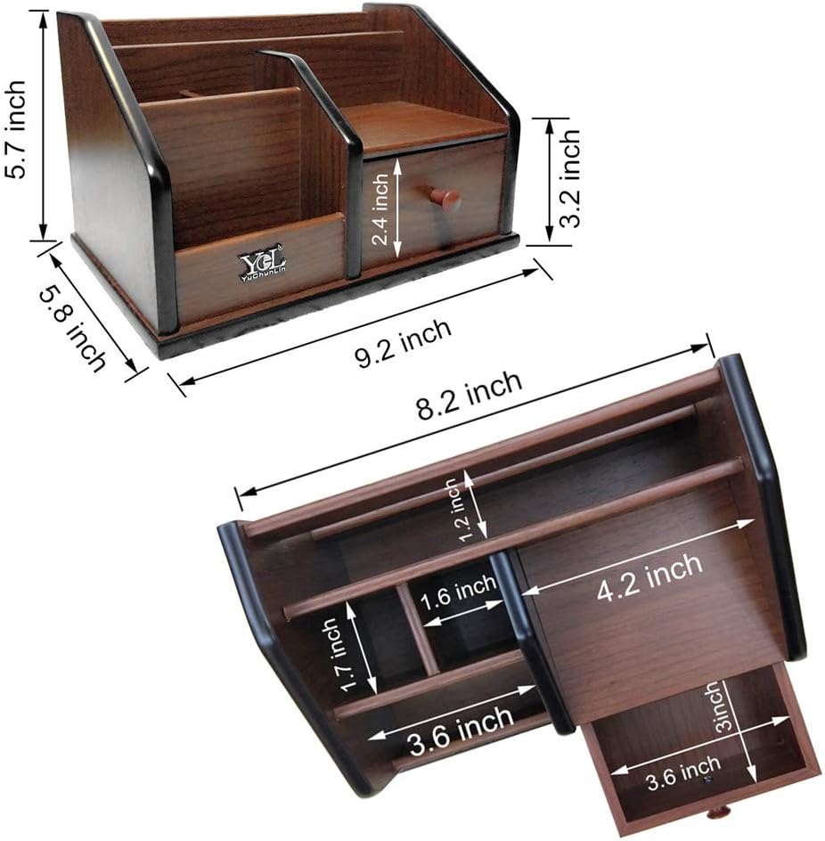 Wooden desk organizer with Drawer,Multifunctional Office & Home Storage Organizer as Large pencil holder makeup