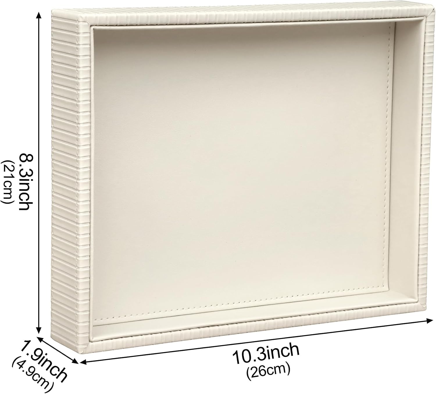 Faux Leather Vanity Tray / Creamwhite Stripe / 10.2 x 8.4 x 1.8