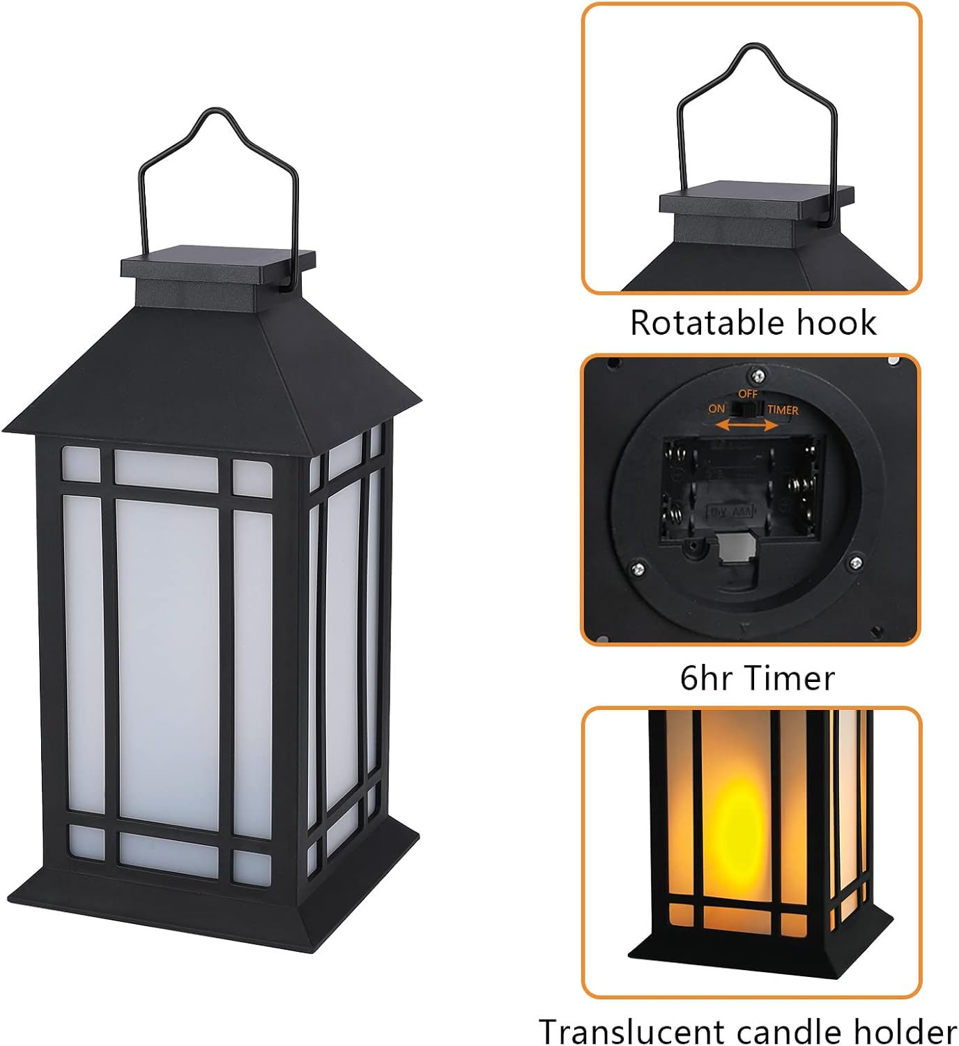 Bdor 13 Inch Outdoor Decorative Lanterns with LED Candle Timer 2 Pack Black | Battery powered convenience, cozy